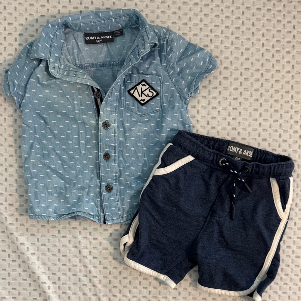 Romy & Aksel Blue Shirt and Shorts Set